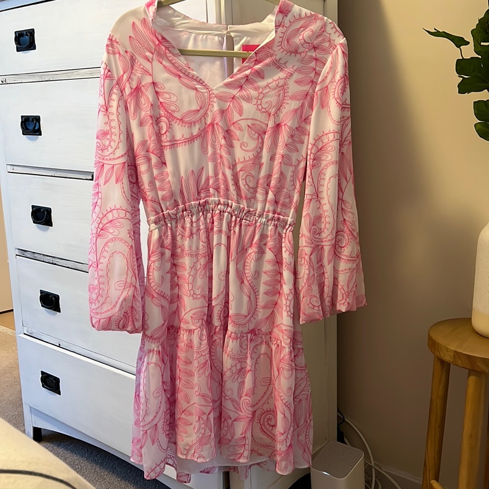 Lilly Pulitzer long sleeve pink and white dress